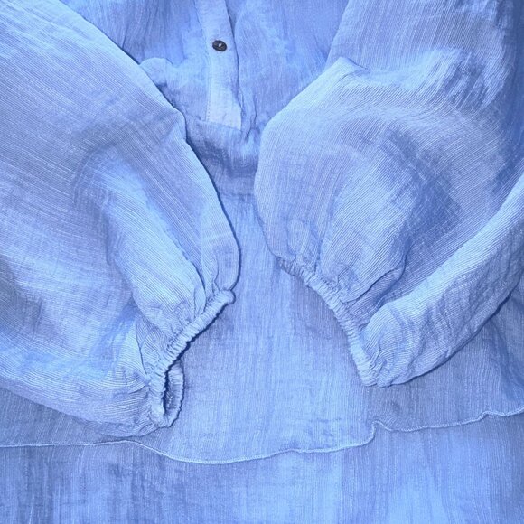 Zara Dress Womens L Blue Viscose Tiered Long Sleeve Mini - Picture 5 of 9